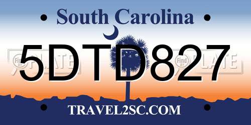 5DTD827 South Carolina License Plate