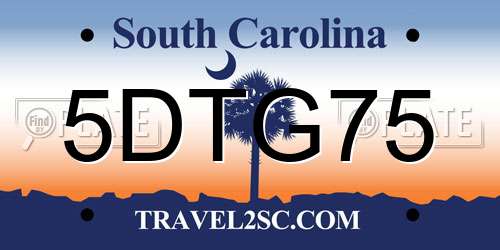 5DTG75 South Carolina License Plate