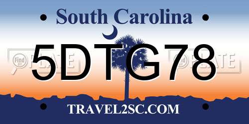 5DTG78 South Carolina License Plate