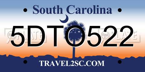 5DTO522 South Carolina License Plate