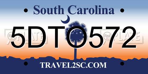 5DTO572 South Carolina License Plate