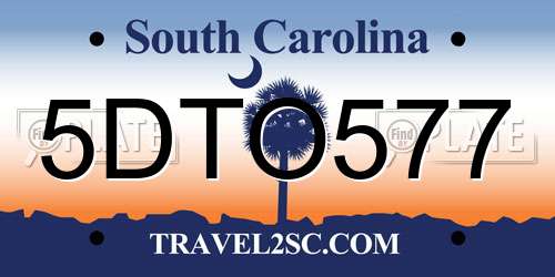 5DTO577 South Carolina License Plate
