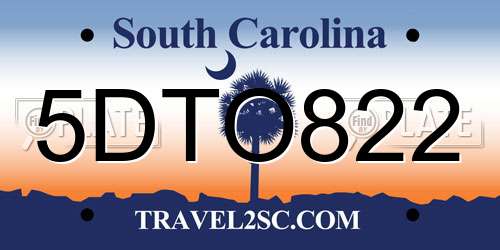 5DTO822 South Carolina License Plate