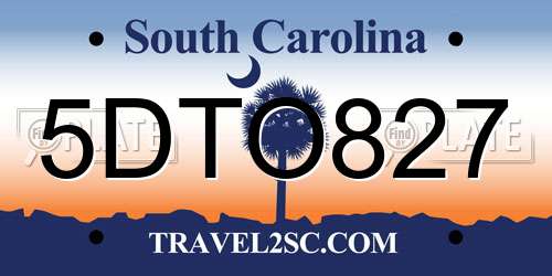 5DTO827 South Carolina License Plate