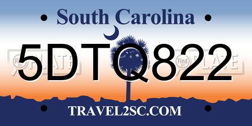 5DTQ822 South Carolina License Plate