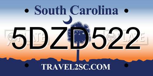 5DZD522 South Carolina License Plate