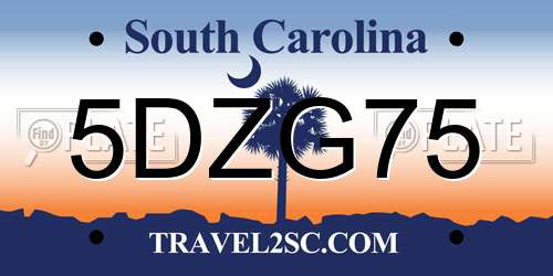 5DZG75 South Carolina License Plate