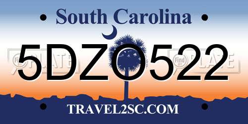 5DZO522 South Carolina License Plate