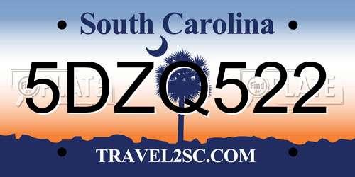 5DZQ522 South Carolina License Plate