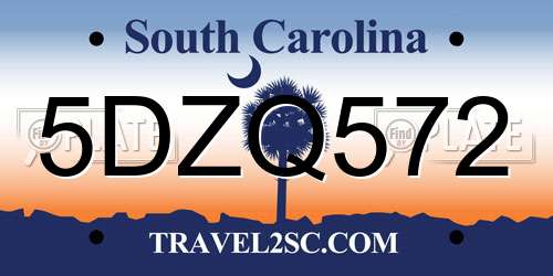 5DZQ572 South Carolina License Plate