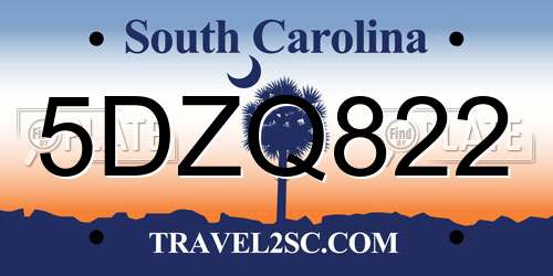 5DZQ822 South Carolina License Plate
