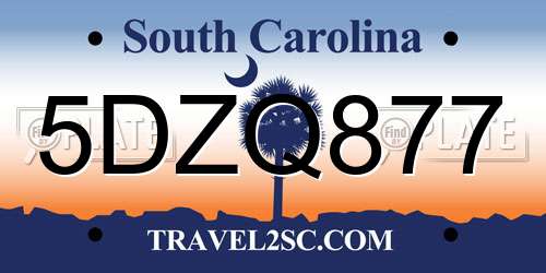 5DZQ877 South Carolina License Plate