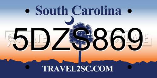 5DZS869 South Carolina License Plate