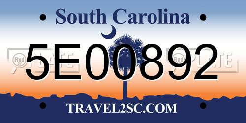 5E00892 South Carolina License Plate