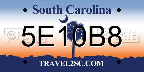 5E10B8 South Carolina License Plate