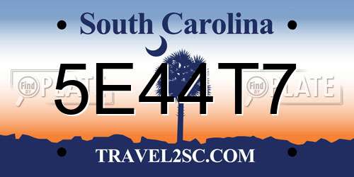 5E44T7 South Carolina License Plate