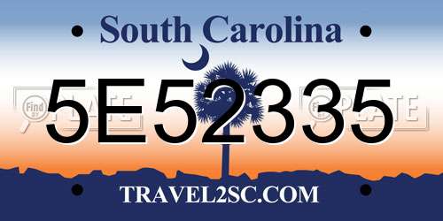5E52335 South Carolina License Plate