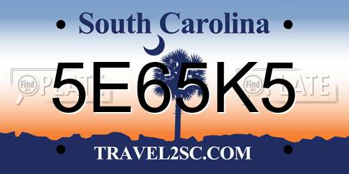 5E65K5 South Carolina License Plate
