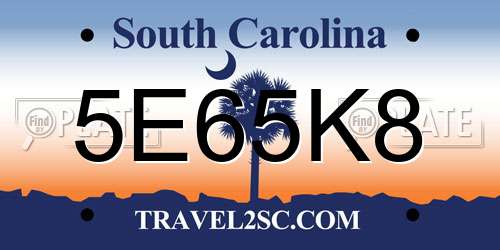 5E65K8 South Carolina License Plate