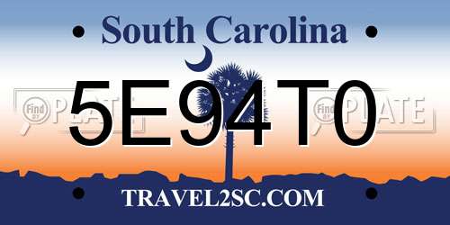5E94T0 South Carolina License Plate