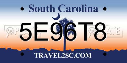 5E96T8 South Carolina License Plate