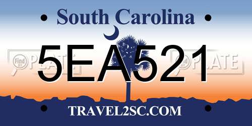 5EA521 South Carolina License Plate