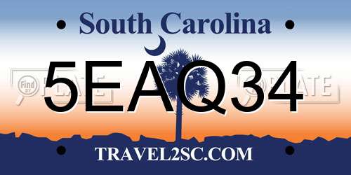 5EAQ34 South Carolina License Plate