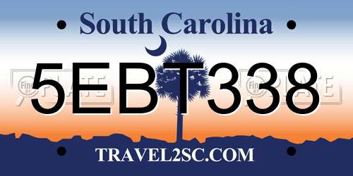 5EBT338 South Carolina License Plate