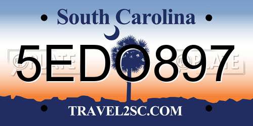 5EDO897 South Carolina License Plate