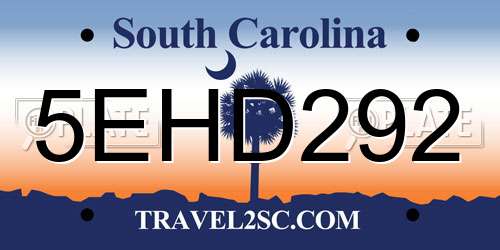 5EHD292 South Carolina License Plate