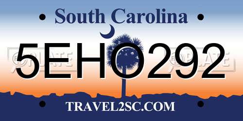 5EHO292 South Carolina License Plate