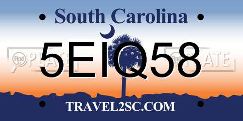 5EIQ58 South Carolina License Plate
