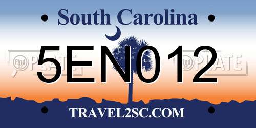 5EN012 South Carolina License Plate