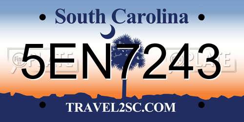 5EN7243 South Carolina License Plate