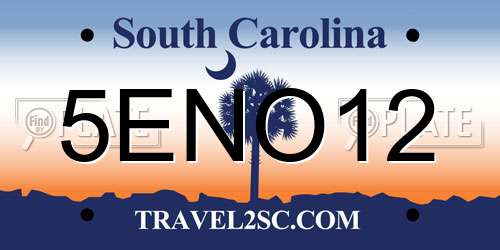 5ENO12 South Carolina License Plate
