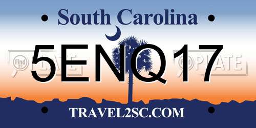 5ENQ17 South Carolina License Plate