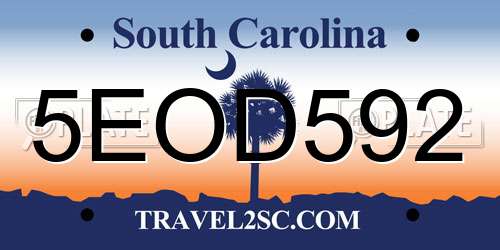 5EOD592 South Carolina License Plate