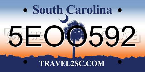 5EOO592 South Carolina License Plate