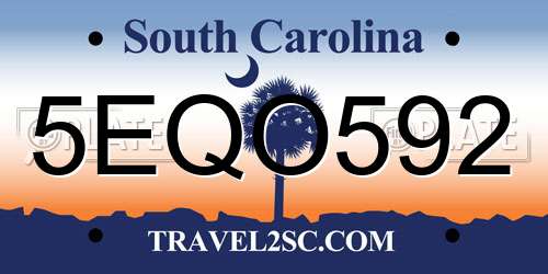 5EQO592 South Carolina License Plate