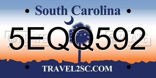 5EQQ592 South Carolina License Plate
