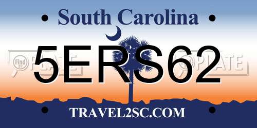 5ERS62 South Carolina License Plate