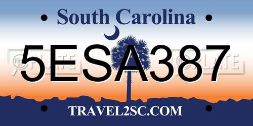 5ESA387 South Carolina License Plate