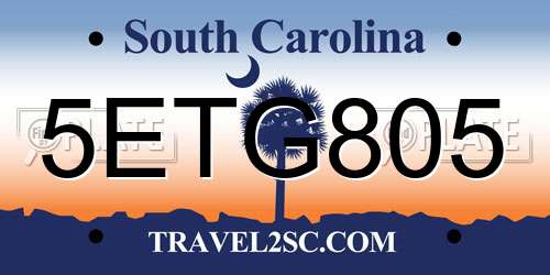 5ETG805 South Carolina License Plate