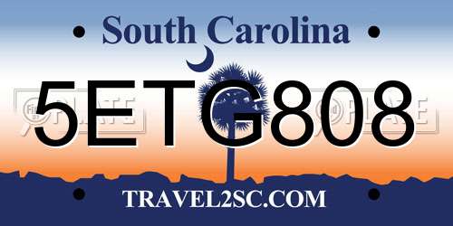 5ETG808 South Carolina License Plate