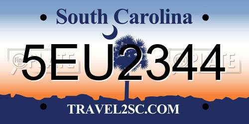 5EU2344 South Carolina License Plate
