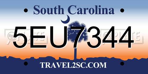 5EU7344 South Carolina License Plate