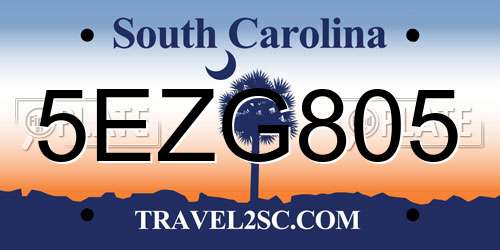 5EZG805 South Carolina License Plate