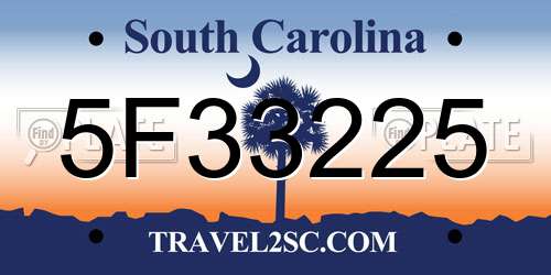 5F33225 South Carolina License Plate