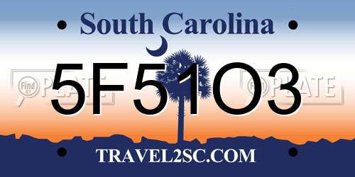 5F51O3 South Carolina License Plate