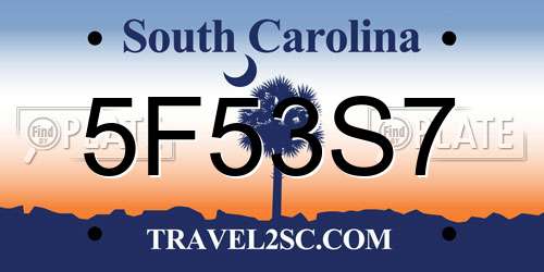 5F53S7 South Carolina License Plate